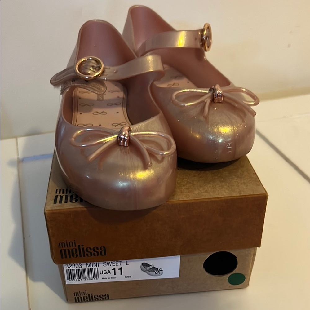 Mini Melissa Pink Dress Shoes with Bow Detail
